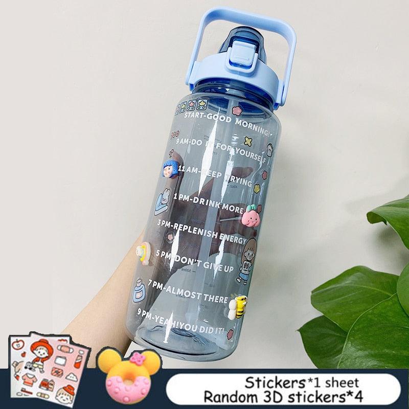 Garrafa de água 2L com adesivos personalizáveis e lembrete de escala de tempo - Love Like Store